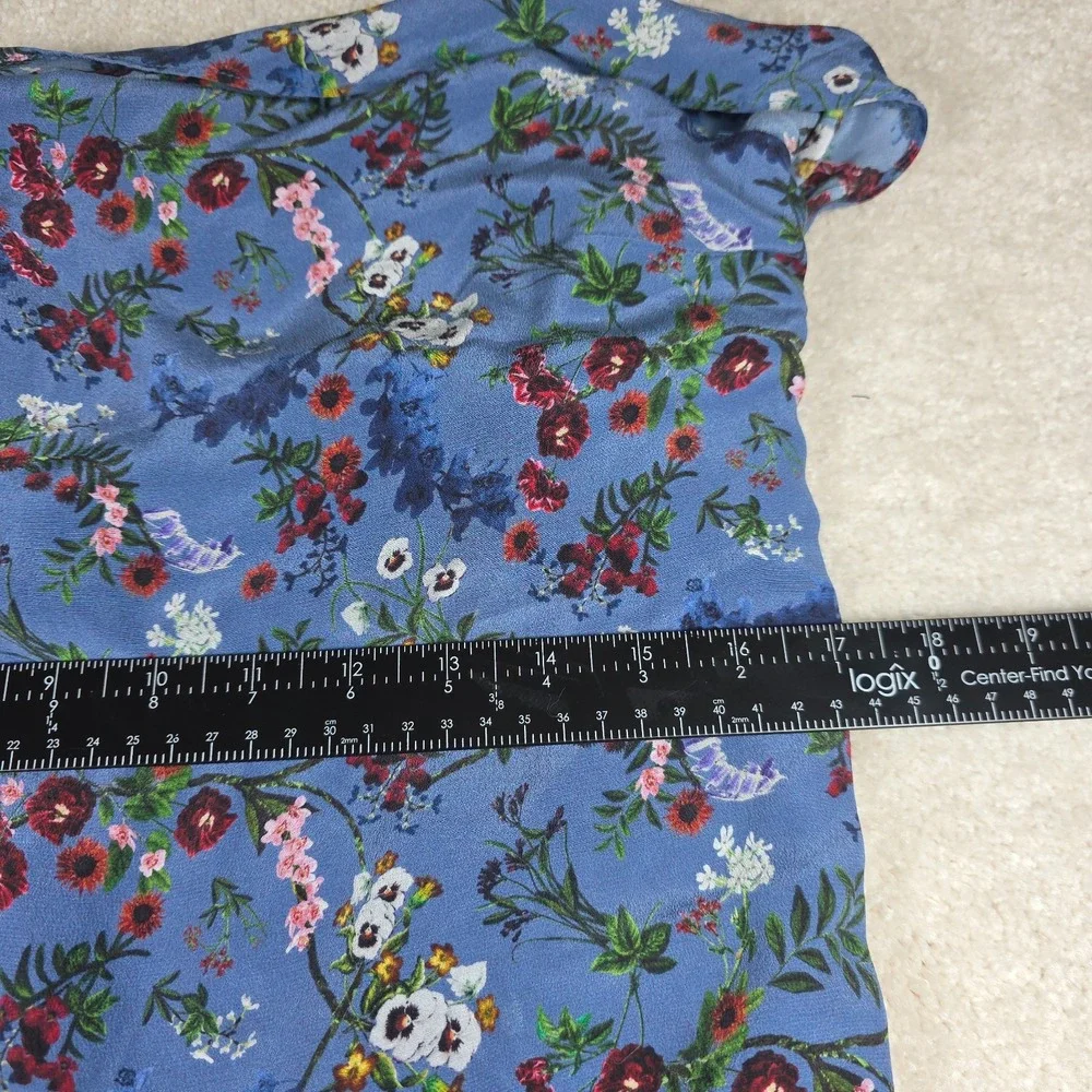 Alice + Olivia Silk Floral Mini‎ Dress Womens Large Blue Ruffle Spaghetti Strap